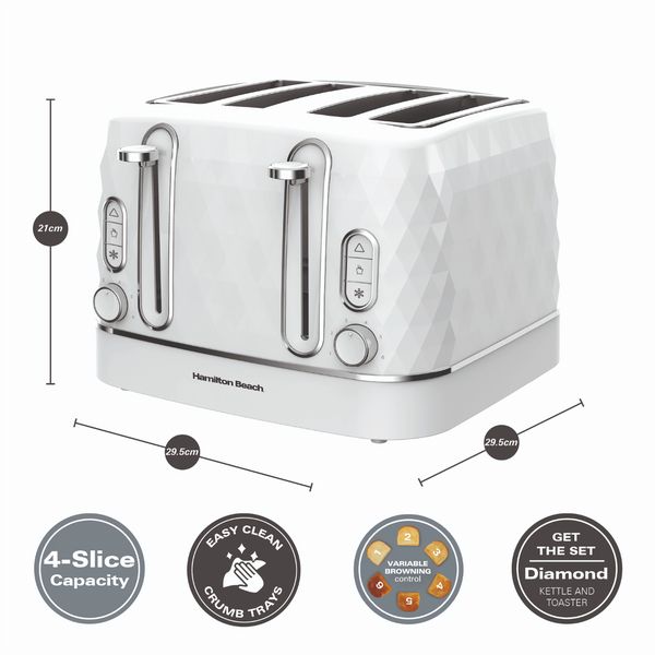 Hamilton Beach Kettle And Toaster Set Diamond Collection White
