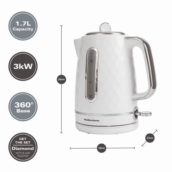 Hamilton Beach Kettle And Toaster Set Diamond Collection White