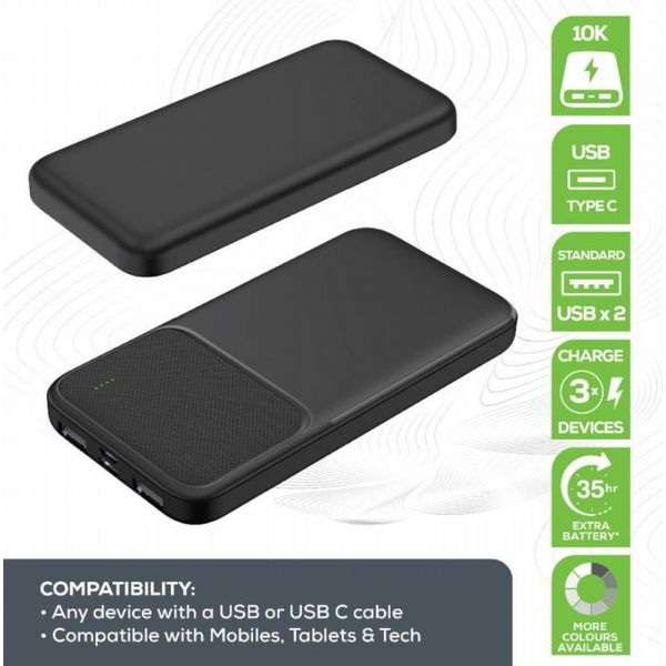 Rock Go Power 10,000 mAh Power Bank, Black