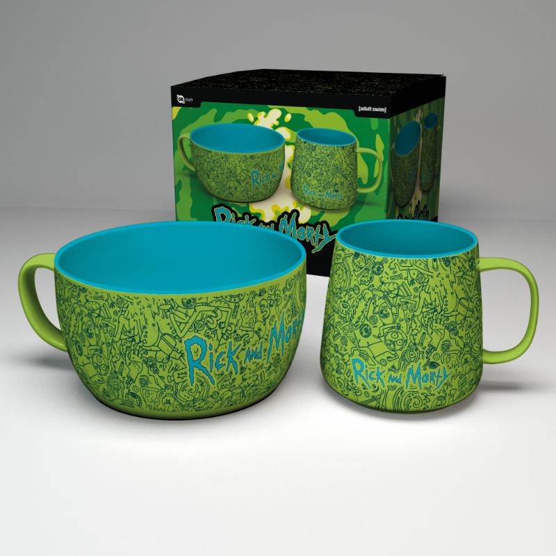 Rick & Morty Pattern Mug & Bowl Breakfast Set