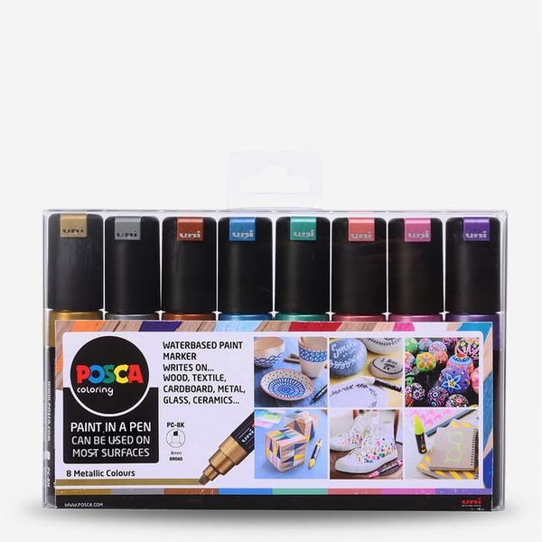 Uni : Posca Marker : PC-8K : Chisel Tip : 8mm : Metallic Set of 8
